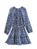 Yipinpay Blue Print Mini Dress Woman Ruffle Short Dresses Women Long Sleeve Casual Dresses For Women Summer 2023 Vintage Dress