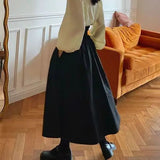 Yipinpay Brown Vintage Maxi Skirt Women Harajuku Pocket Lace Up Long Skirts Summer Fall Clothes Korean Fashion Y2k Korean Style