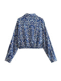 Yipinpay Blue Print Crop Top Women Wrap Cropped Shirt Woman Long Sleeve Summer Blouses Woman 2023 Elegant And Vintage Women's Blouse
