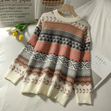 Yipinpay female art retro 2024 new fashion autumn and winter student Japanese diamond jacquard pullover
