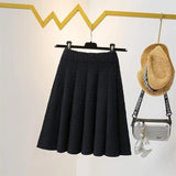 Yipinpay and Winter High Waist Knitted Half Skirt Women Versatile A-line Skirt Pleated Skirt Wearing Short Skirt Outside Women