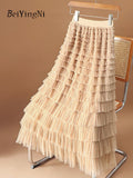 yipinpay Fashion Luxury Elegant Fairy Long Maxi Skirt Women Mesh Layers Pleated Korean Cupcake Skirts for Woman Faldas 96cm