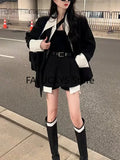 Yipinpay 2024 New Fake Two Piece Suit Jacket Top Half Skirt Shorts Wide Leg Short Pants Two Piece Set Y2k Black Blazers Shirts