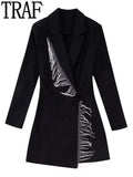 Yipinpay Black Rhinestone Jumpsuit Women Short Blazer Playsuit Long Sleeve Party Elegant Woman Jumpsuit 2023 Winter Rompers Playsuit