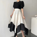 Yipinpay Waist Black White Contrast Temperament Irregular Skirts for Women 2023 Vintage Maxi Faldas Mujer Moda Korean Fashion