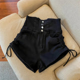 Yipinpay Straps Overalls Shorts Women Fashion Drawstring Jumpsuit High Waist Slim Jeans 2024 Summer Leg Wide Leg Hot Pants