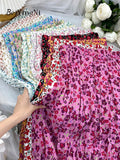 Yipinpay Korean Fashion Midi Skirt Women Vintage Floral Print High Waist Pleated Skirts 2023 Spring Summer Chic A-line Faldas