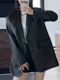 Yipinpay Black Leather Jacket Women Streetwear Loose Formal Leather Blazers Female Fashion Trend Chic Punk Leather Jacket 2023 New