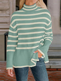 Yipinpay Winter Women¡¯s Long Sleeves Knit Sweater Turtleneck Striped Print Loose Pullover Tops 2024 New Autumn Oversized Sweater
