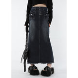 yipinpay Women Blue Denim Half Body Skirt Gradient High Waist Casual Korean Fashion Mid Length Bottoms Baggy Vintage Female Long Skirt