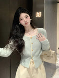 Yipinpay Elegant Knitted Cardigan Women Square Collar Long Sleeve Single Breasted Autumn Winter Outwear Sweater Female Chic