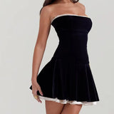 Yipinpay Black Strapless Christmas Dress Sexy A Line Vintage Velvet Party Mini Dresses Elegant Women Dresses