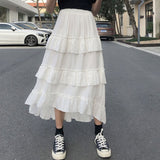 Yipinpay Black Long Skirts Women Gothic High Low Ruched Ruffle High Waist Asymmetrical Midi Skirt Korean Fashion Fairy Grunge