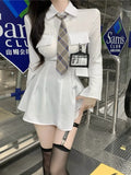 Yipinpay Dresses for Women White Hot Girl Empire Shirt Dress Womens Clothing Preppy Style Ankle-Length Solid Autumn/spring Clothes