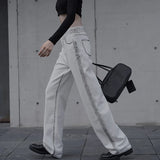 Yipinpay Waist Baggy Jeans for Women 2023 Fashion Straight Wide Leg Pants Black Side White Denim Trousers Y2k Streetwear Female