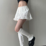 Yipinpay White Mini Skirt Women Kawaii Lace Low Rise Y2k Summer Korean Style Bow Ruffle Sexy Kpop Micro Mini Skirts Coquette