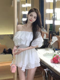 Yipinpay Dresses Women Off Shoulder Slash Neck Ruffles Sexy Spring Summer Patchwork Solid Loose Elegant Mini Dress Ladies Fashion