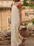 Yipinpay Soild Halter Maxi Dress For Women 2024 Summer Sleeveless Backless Long Dresses Fashion Lady Holiday Party Beach Robe
