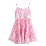 Yipinpay Sweet Women Pink Floral Print Sexy Sling Mini Dress Sleeveless Female A-line Mini Summer Dresses Holiday Robe