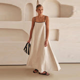 Yipinpay Cotton Linen Sling Maxi Dress For Women 2024 Spring Off Shoulder Sleeveless Long Dresses Female Summer Chic Beach Dress