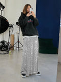 Yipinpay Sparkly Midi Skirts Women Autumn 2024 New High Waist Glitter Sequin Y2k Long Skirt Fashion Club Party Ladies Long Skirt