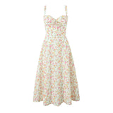 Yipinpay Sexy Elegant Women Lace Patchwork Floral Print Sling Midi Dresses Holiday Summer Lady Party Vestidos Cotton Robe