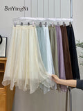 yipinpay Irregular Fairy Skirt Women Korean Fashion 2023 Summer Pleated High Waist Skirts Girls Elegant White A-line Faldas