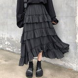 Yipinpay Black Long Skirts Women Gothic High Low Ruched Ruffle High Waist Asymmetrical Midi Skirt Korean Fashion Fairy Grunge