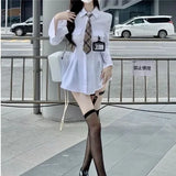 Yipinpay Dresses for Women White Hot Girl Empire Shirt Dress Womens Clothing Preppy Style Ankle-Length Solid Autumn/spring Clothes