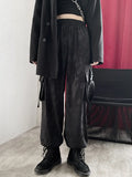 Yipinpay Vintage Harajuku Cargo Pants Women Dark Goth Streetwear Dragon Printed Buckle Patchwork High Waist Loose Casual Trousers