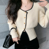 Yipinpay Elegant Knitted Cardigan Women Square Collar Long Sleeve Single Breasted Autumn Winter Outwear Sweater Female Chic