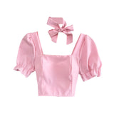 Yipinpay Korean Style Shirt For Women Sweet Square Neck Puff Short Sleeve All-Matched Pullover Shirt Femal Fashion Slim Short Top