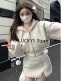 Yipinpay Solid Two-piece Skirt Sets Women Zipper Hoodies Jacket + Split Mini Skirt Autumn Winter Sexy Korean Style Outfits New