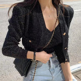Yipinpay 2 Piece Sets Clothes V Neck Camisole Top + Cropped Black Cardigans Knit Jacket Korean Women Sweaters 2023 Slim
