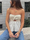 Yipinpay White Tube Top Knit Twist Crop Top Women Elegant Lace Mesh Strapless Corset Top Korean Sexy Streetwear Cute Chiffon Blouse