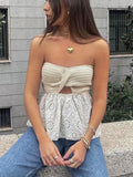 Yipinpay White Tube Top Knit Twist Crop Top Women Elegant Lace Mesh Strapless Corset Top Korean Sexy Streetwear Cute Chiffon Blouse