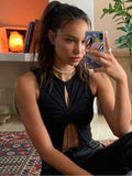 yipinpay Crop Top Cut Out Top Women Sleeveless Sexy Tank Top 90s Solid Slim Drawstring Vest O Neck Camis Fairycore Y2K Clothes
