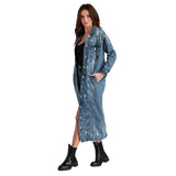 Yipinpay Size S-3xl Fashion Denim Coat Women Single Breasted Cardigan Jacket Women'S Ripped Long Sleeve Denim Trench Coat