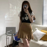 Yipinpay Korean Fashion Pleated Mini Skirt Women Cute Casual Preppy Style High Waist Solid A-line Short Skirt for Girls Summer