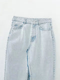 Yipinpay 2024 Women Light Blue Front Slit Denim Skirt Vintage High Waist Unfinished Hem Female Midi Skirts