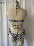 Yipinpay Summer Women Bikini Set Sexy Leopard Split 2 Piece Swimwear Woman Swimsuit with Lace High Waist Thong Bikini Beach Outfits