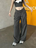 Yipinpay Streetwear Harajuku Cargo Panst Women Vintage Y2k Cyber Punk Mall Gothic Pocket High Waist Casual Loose Trousers Female
