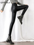Yipinpay Winter Women's Leggings Pu Leather Pants Push Up Sexy Trousers Warm Black High Waist Tights Thin Fleece Legging for Women