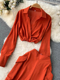 Yipinpay Spring Fashion OL Two Pieces Suits Lapel Neck Blouse+Pocket Wide Leg Long Pant 2024 Women Streetwear Retro Casual Sets