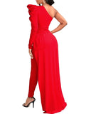 Yipinpay One Shoulder Dip Hem Jumpsuit elegant party jumpsuit for women fall outfits women one piece autumn ladies