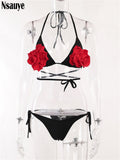 yipinpay Sexy 2023 Patchwork Bikini Set Swimsuit Beach Outfits For women Swimwear Push Up Brazilian Bathing Suit Summer Swimming