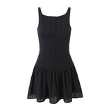 Yipinpay Summer Women Sleeveless Sexy Backless Dress Low Waist Female Black White Mini Robe