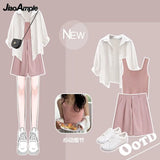 Yipinpay Women's Tracksuit Suit 2024 Summer New Casual Sunscreen Shirt Top Vest Shorts Three Piece Korean Chic Blouse Pants Matching Set