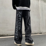 Yipinpay Y2k Black Baggy Jeans Men Women Fashion Harajuku High Waist Printed Denim Trouser Female Hip Hop Streetwear Wide Leg Pants
