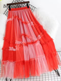 yipinpay Luxury Fashion Fairy Grunge Tutu Skirt Women Spell Color Charming Mesh Patchwork Long Tulle Skirts Chic Princess Skirt